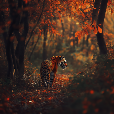 Tiger in Autumn Forest