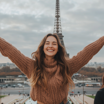 Smiling Woman at Eiffel Tower