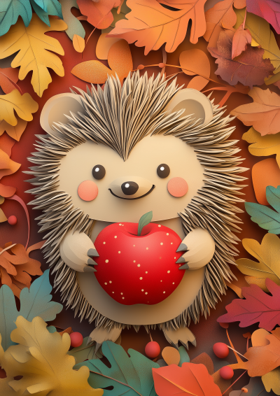 Cheerful Hedgehog with Apple