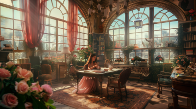 Girl in Baroque Office