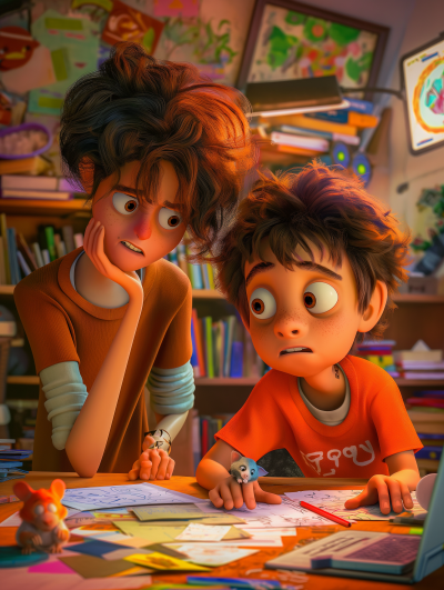 Pixar Style Mother and Son