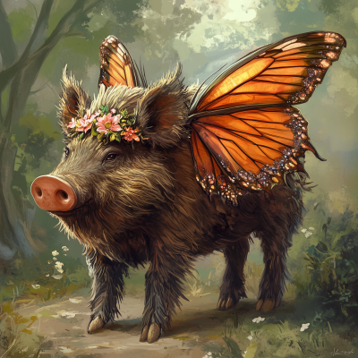 Wild Boar with Butterfly Wings