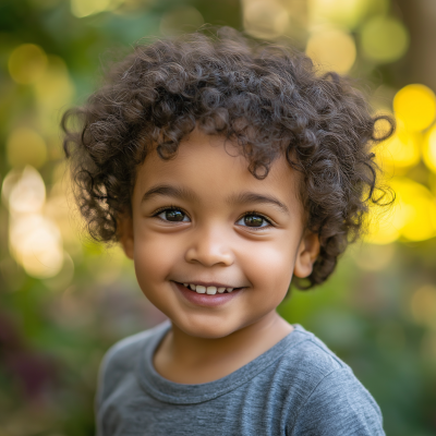 Candid Boy Playing in Backyard