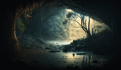 Flooded Cave with Trees