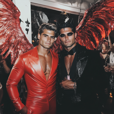 Angel and Devil at Halloween Party