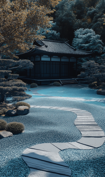 Japanese Zen Garden with Teal Frames