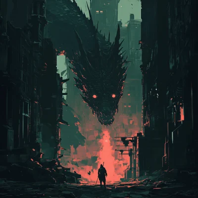 Cyberpunk Knight vs Dragon