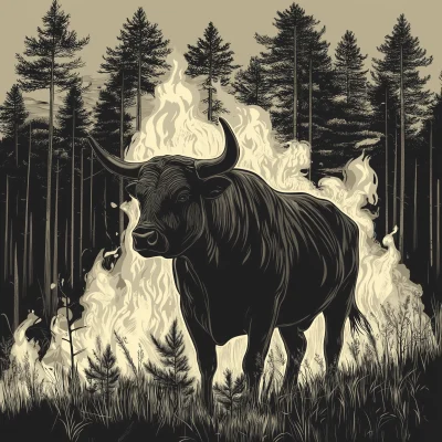 Monochromatic Bull Amidst Fire