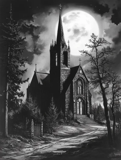 Gothic Church Under Moonlight