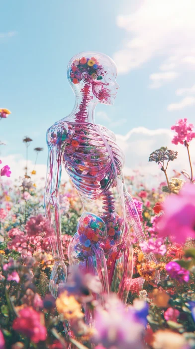 Transparent Girl in Flower Farm