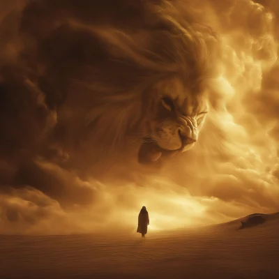 Roaring Lion in a Sandstorm