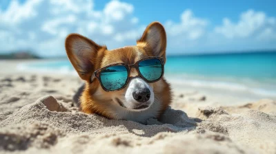 Corgi at the Beach