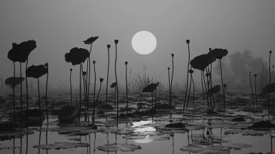 Withered Lotus Pond at Sunset