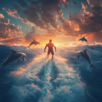 Aquaman Surfing at Sunset