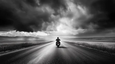 Lone Motorcyclist on Open Road