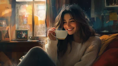 Smiling Woman with Coffee