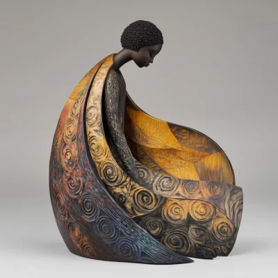 Wooden Sculpture of a Black Woman