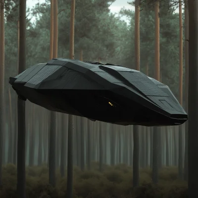 Alien Spacecraft in Pine Forest