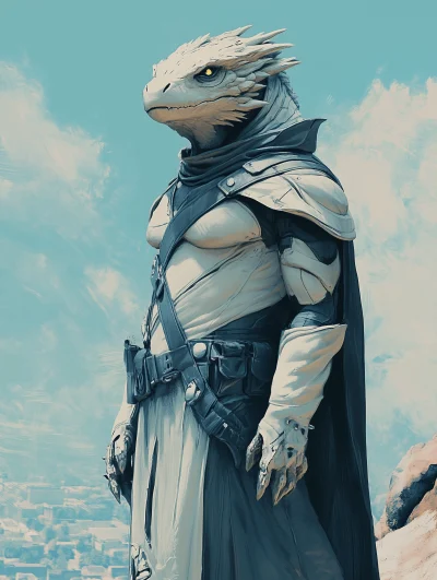 Anthropomorphic Dragon Monster in Sci-Fi Attire