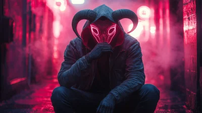 Masked Figure in Neon Lights