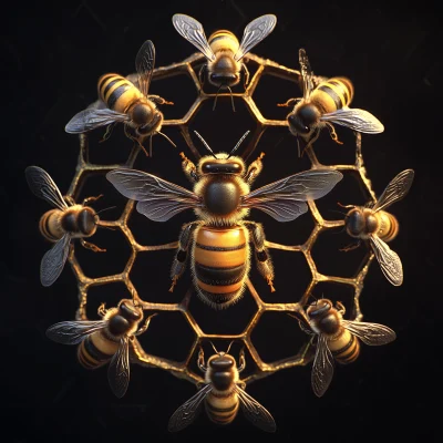 Queen Bee and Surrounding Bees