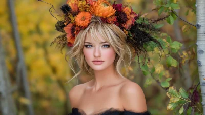 Beautiful Woman in Fall Forest