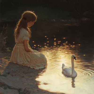 Girl by the River and Swan