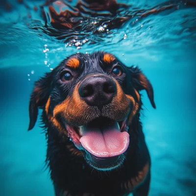 Happy Rottweiler Swimming