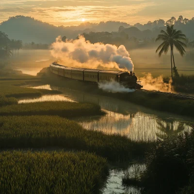 Early Morning Train in Paddy Fields