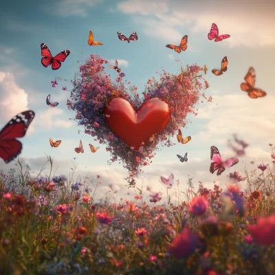 Heart Shaped Butterflies and Flowers