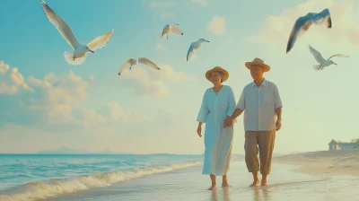 Joyful Stroll by the Beach