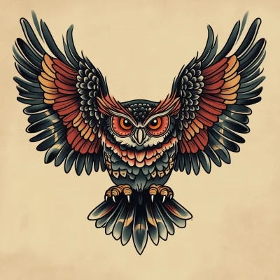 Owl in Traditional Tattoo Style