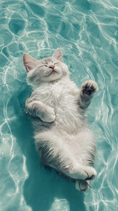 Floating Cat in Pool