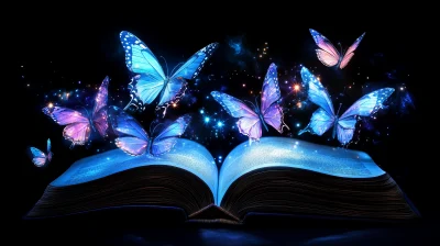 Fantasy Book with Glowing Butterflies