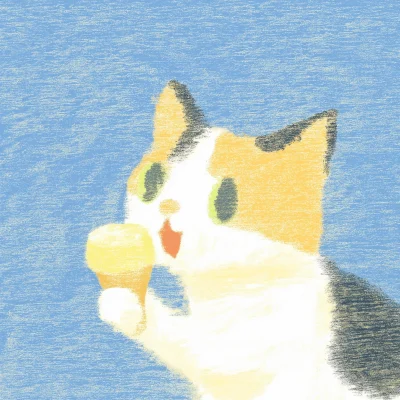 Calico Cat Enjoying Ice Cream