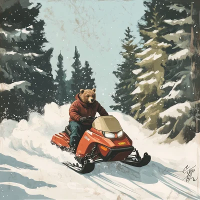 Bear on Snowmobile