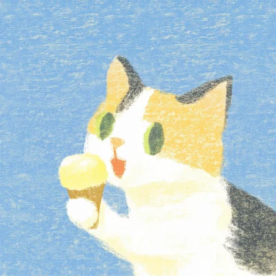 Calico Cat Enjoying Ice Cream