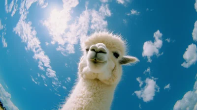 Winking Alpaca Under Blue Sky