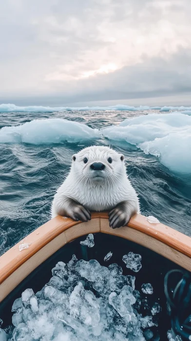 Cute Otter on Ice Fishing Boat