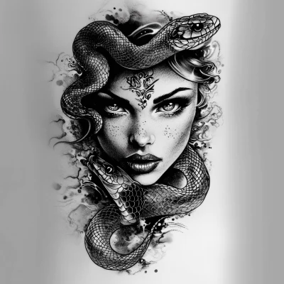 Tattoo Design of a Woman with a Snake