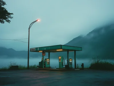 Nighttime Green Gas Station