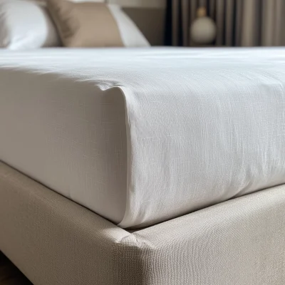 Corner of a Bed with White Bedsheet