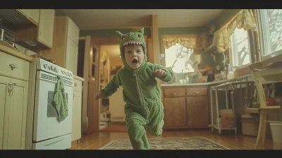 Mischievous Boy in Godzilla Costume