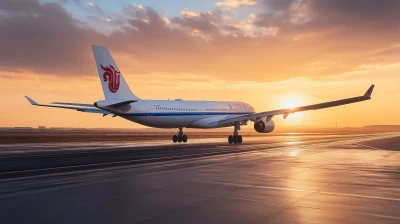 Aircraft Taking Off at Sunrise