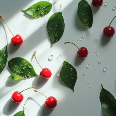 Cherries with Water Droplets