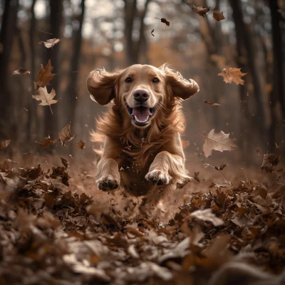 Happy Golden Retriever in Leaves