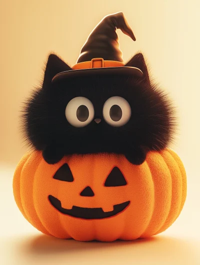 Cute Black Cat on Pumpkin Cushion