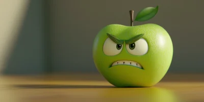 Angry Green Apple Cartoon Character