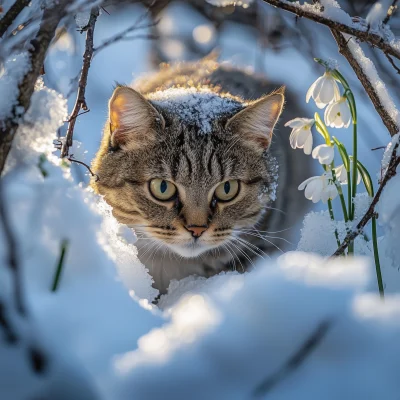 Stealthy Cat in Snow