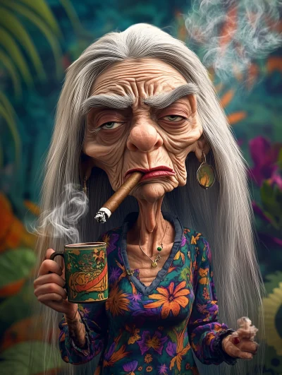 Angry Elderly Hippie Caricature